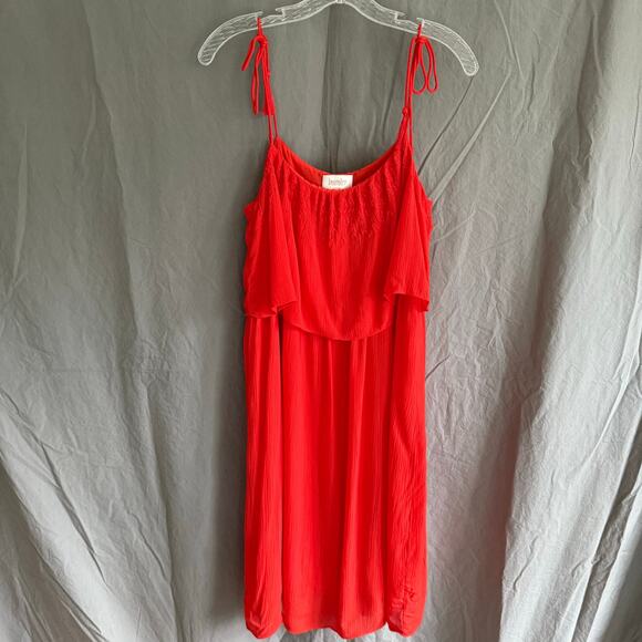 Laundry Red Midi Dress Size 6 | Crinkle Rayon Tie Strap Ruffle Overlay Boho Chic - Picture 1 of 9